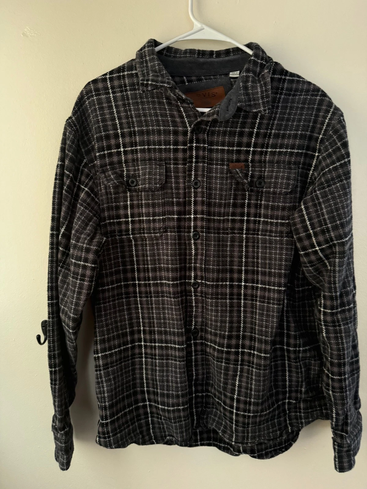 Orvis Mens Flannel Button Up Shirt Size XL Gray Plaid Long Sleeve Outdoor