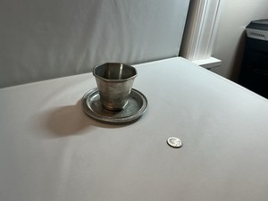 Vintage Pierre Deux Pewter France Cup & Saucer Set Hallmarked Barware Silver