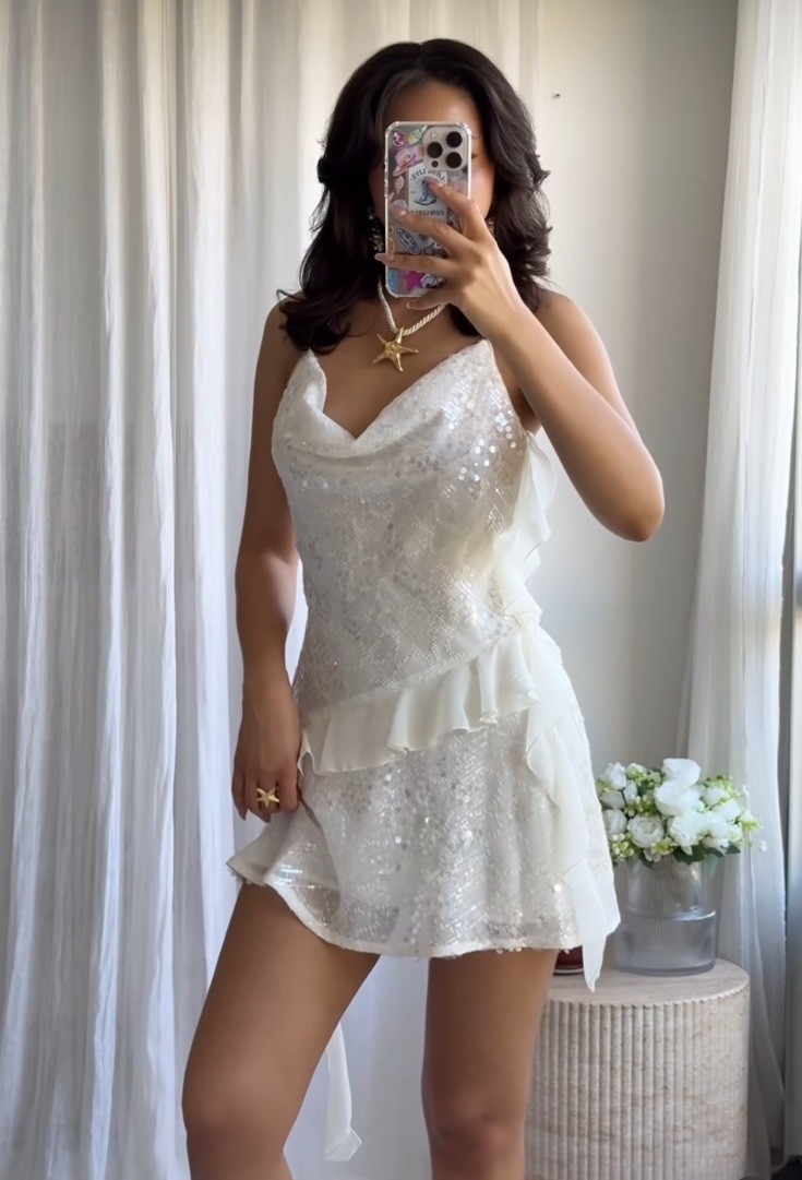 slim fit dress slacks Zara White Glitter Dress Size 8-10 – Follow The Clothes main image 1