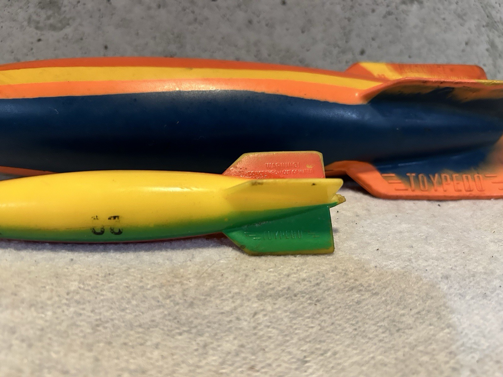 2x Vintage SwimWays 11.5"/5” Toypedo Multicolor Stripe Torpedo Swimming Pool Toy