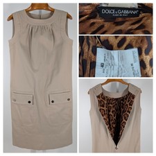 DOLCE & GABBANA Resort 2008 IT 40 Shift Dress Exposed Zip Safari Leopard Khaki 