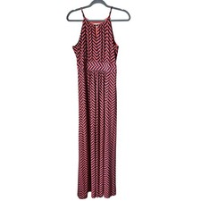 Loft Sleeveless Halter Chevron Stripe Maxi Dress Pink Blue Jersey Knit Small