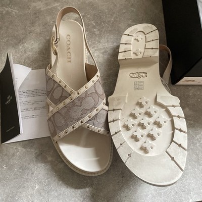 White and Beige-ish brown coach Fraser Sandals Size 10 Leather