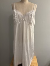 Vanity Fair Midi Slip Dress Woman Sz 40 Sheer Lace White Nylon Vintage USA Sissy