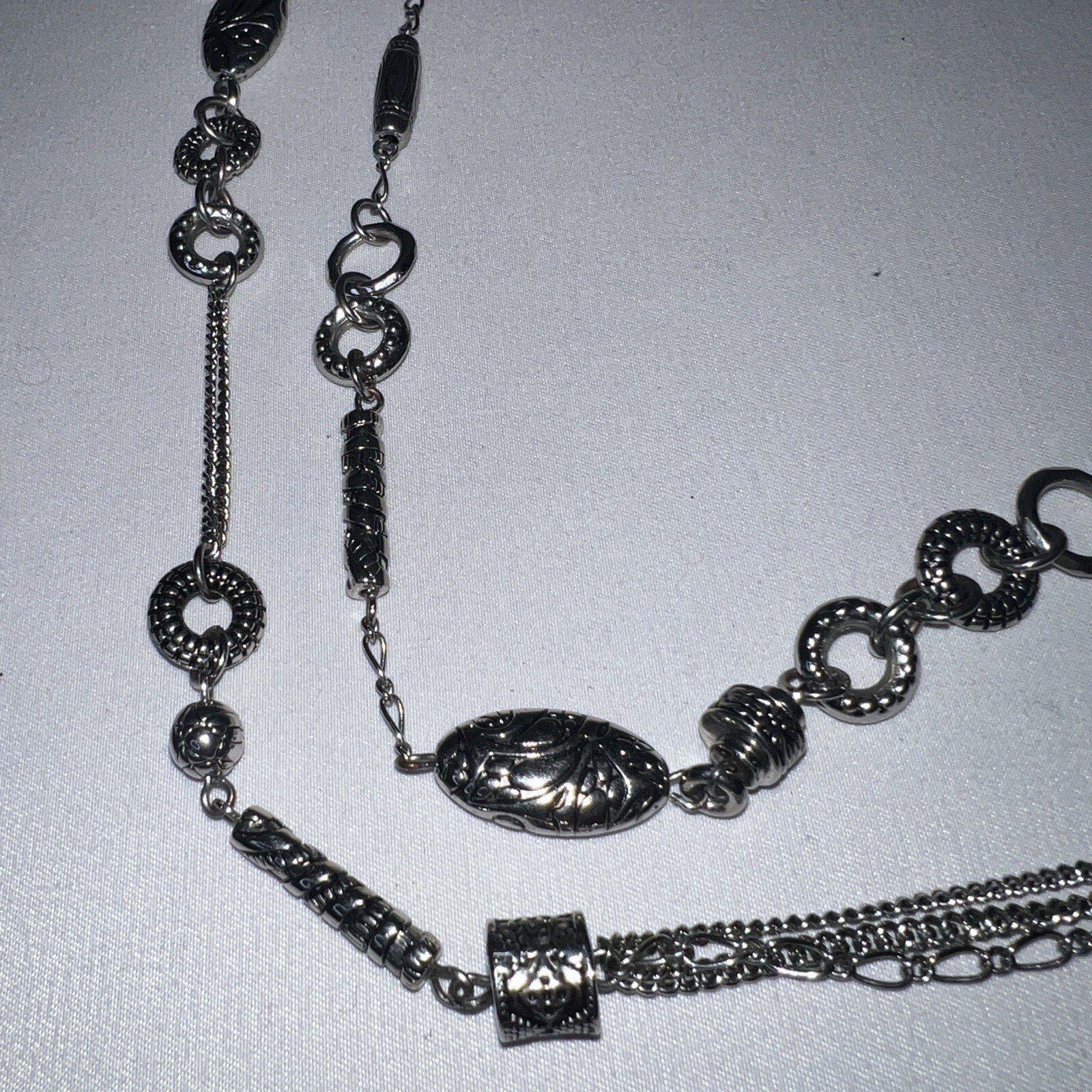 2pc Statement Necklace Lot Blue Multi Strand+ Sil… - image 9