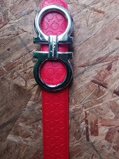 FERRAGAMO LEATHER BELT RED WITH LARGE SILVER BUCKLE all sizes