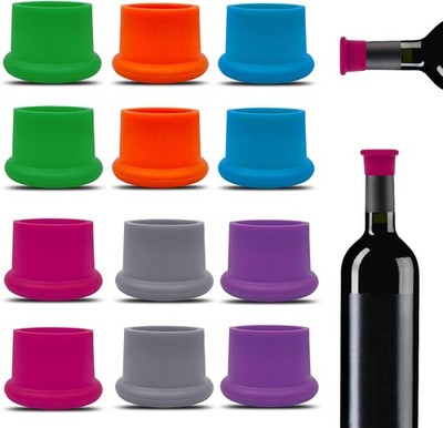 12 Pcs Colorful Wine Stoppers, Reusable Silicone Wine Corks,Champagne