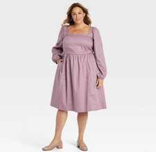 Women’s Balloon Long Sleeve Woven Midi A-Line Dress Ava & Viv Mauve Size 3X