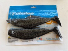 Felmlee 8” Patsy Flash Black Glitter Fan Tail Shad 2 per pack 1 Rigged/ Jig Head