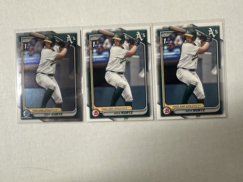 Nick Kurtz RC LOT 3 2024 Bowman Chrome Draft & 2 Base #BDC56 A's 1st Bowman