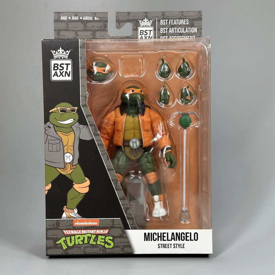 Paquete de 4 figuras de acción BST AXN TMNT Street Style Letterman Jacket 5" - Nuevo Foto 4 de 4