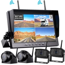 10.1" 1080P Wireless Rear Side Backup Camera DVR Quad Split Monitor for RV/Truck