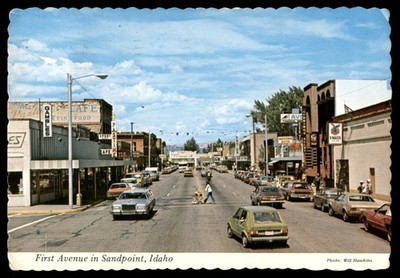 Postcard Sandpoint's First Avenue Street Scene