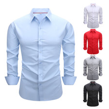 Gentle Mens Dress Shirts Stretch Button Down Shirt Casual Business Wedding Tops