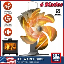 Zistel 6-Blade Wood Stove Fan Fireplace Fan for Wood Burning Stove Heat Powered