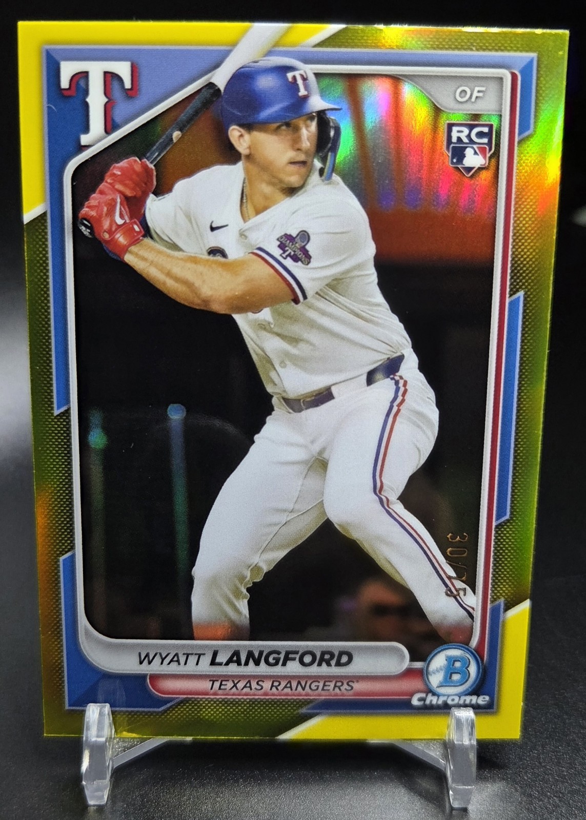 2024 Bowman Chrome Wyatt Langford BCP-64 Yellow /75 Texas Rangers 