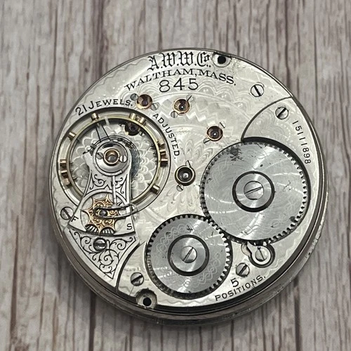 Antique 1906 Waltham 845 18s 21j Railroad Grade Pocket Watch Movement Runs