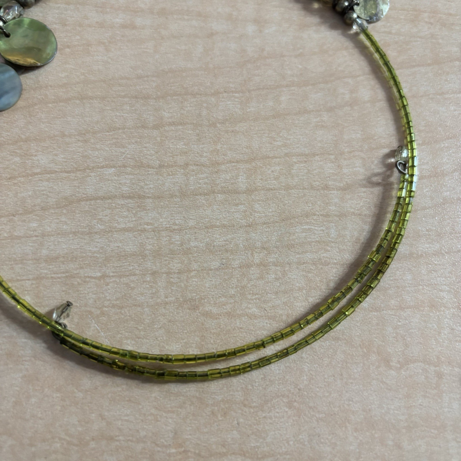 Boho Statement Necklace with Shell Discs and Gree… - image 4