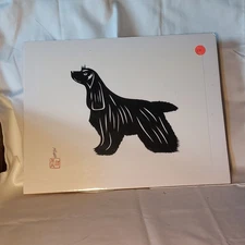 Hou-tien Cheng Master Chinese Paper Cutter Dog Spaniel Art Signed No Mat 9 x 12