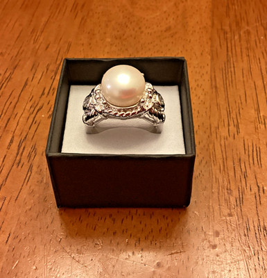Sterling Silver 925 CFJ Thailand Mabe Pearl Ring Size 8.5 Estate Piece