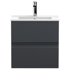 Hudson Reed Urban Satin Soft Black 500mm Wall Hung 2 Drawer Vanity Unit and Mini