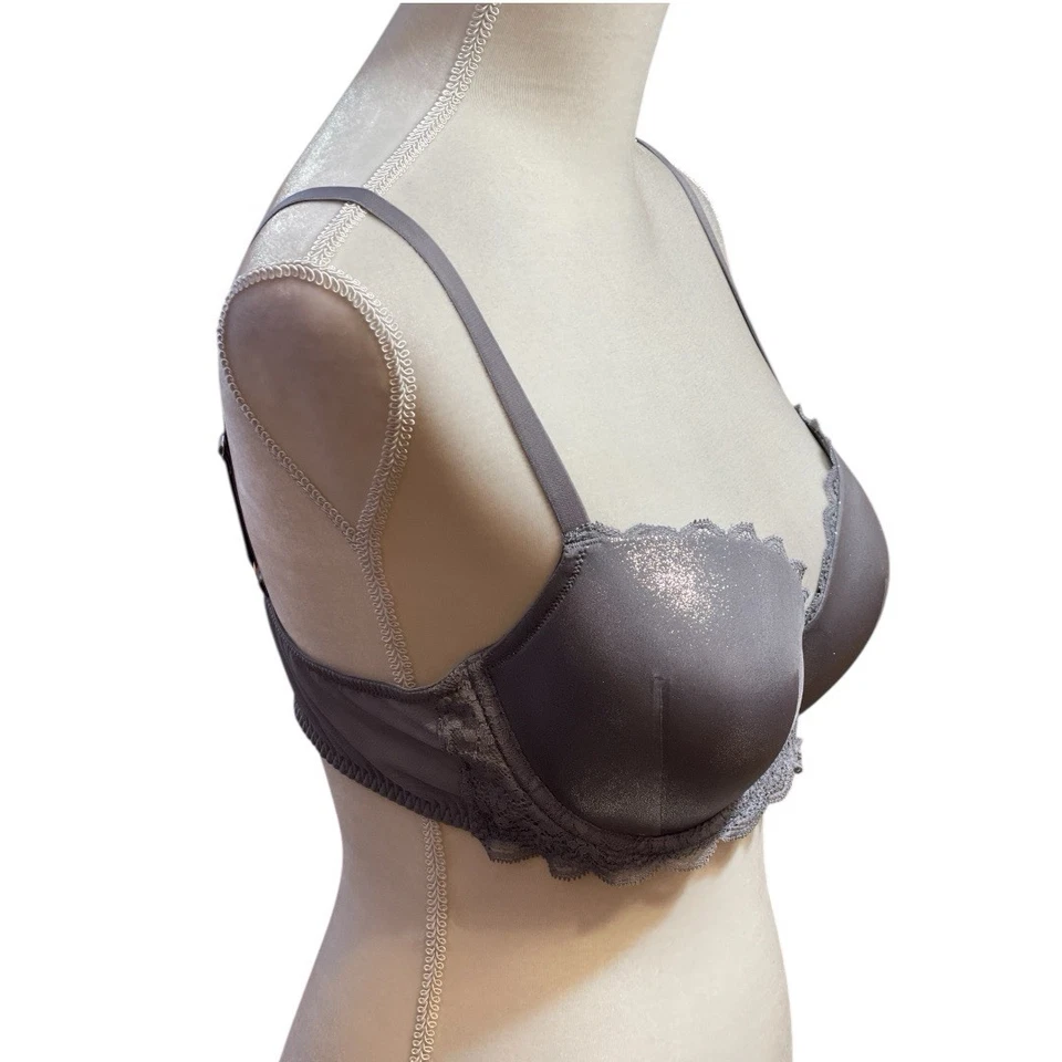 Бюстгальтер Victoria's Secret Dream Angels с фольгированным отливом кружевной на косточках серый серебристый 38C - Изображение 4 из 4