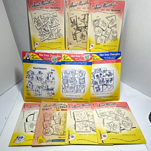 Vintage Collection of Aunt Martha's Iron-On Hot Iron Embroidery Transfers Lot