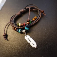 Katie Personalized Boho Bracelet Brown Leather Stack Hippie Indie Name Gift