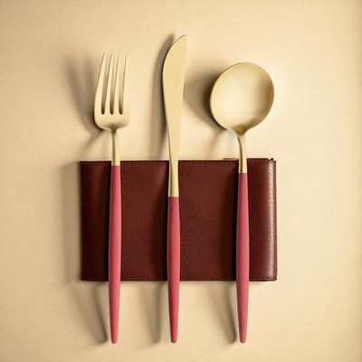 CUTIPOL GOA SET Gold RED Flatware 24 pcs Cutlery Stainless Steel PORTUGAL