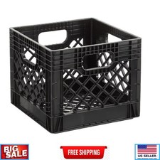 Juggernaut Storage 16QT Heavy-Duty Plastic Milk Crate Black with Built-in Handle