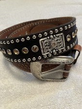 Nocona Men  s Rhinestone Hair on Hide Concho Leather Belt - Size 38 - Brown      