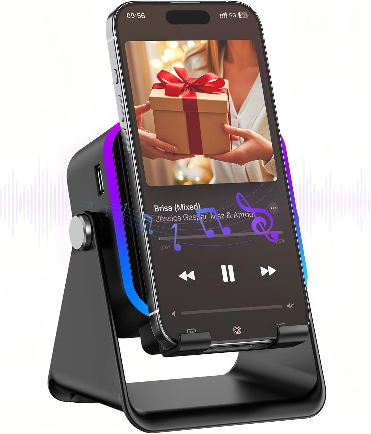 Gifts For Men Tech Gadgets Wireless Induction Speaker With Phone Stand, 5-In-1 B