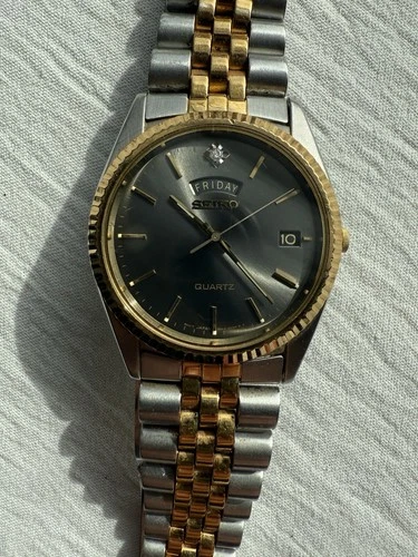 Vintage 1990s Seiko Daydate President SQ Fluted Bezel 36mm Quartz Watch