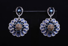 Women's Silver Tone Crystal Sunflower Dangle Earrings