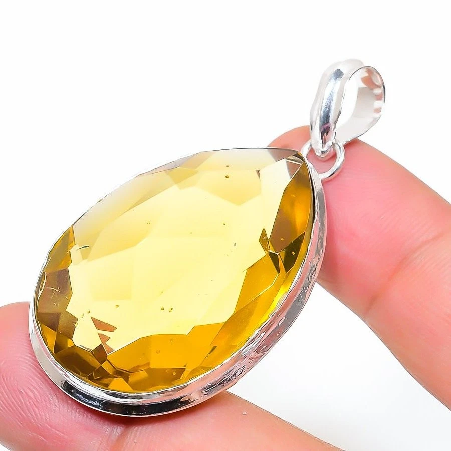 Ciondolo pietra preziosa citrino fatto a mano design antico delicato a forma ... - Immagine 3 di 4