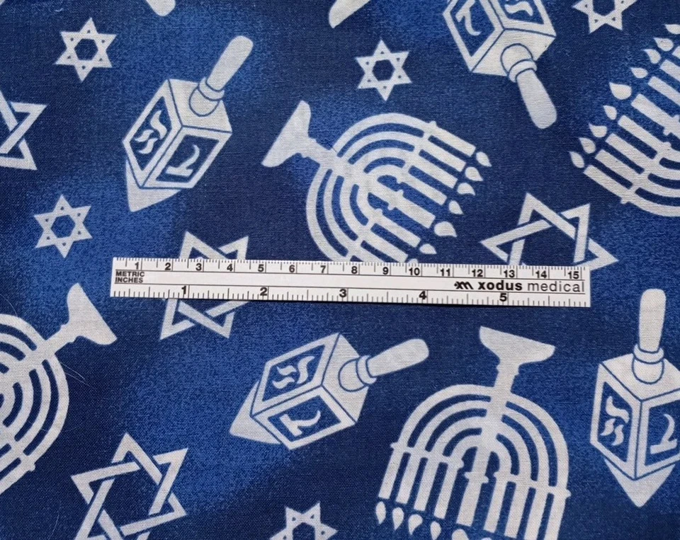 Hanukkah Blue & White 100% Cotton Fabric Festival of Lights Star of David 3/8 Yd - Image 3 of 4