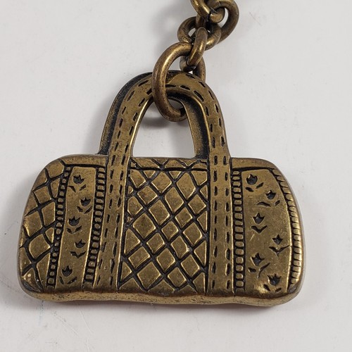 Vintage Keychain Brass Purse with Flowers Stitching Design Brass Keyring - Picture 4 of 6