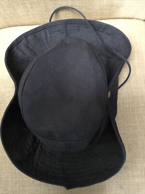 Wide Brim Bucket Hat Unisex L/XL Navy Blue Cotton Canvas Chin