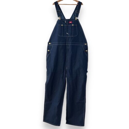 Dickies Men's Bib Overalls Jumper Pockets Zip Fly, Denim 100% Cotton Size 46X34