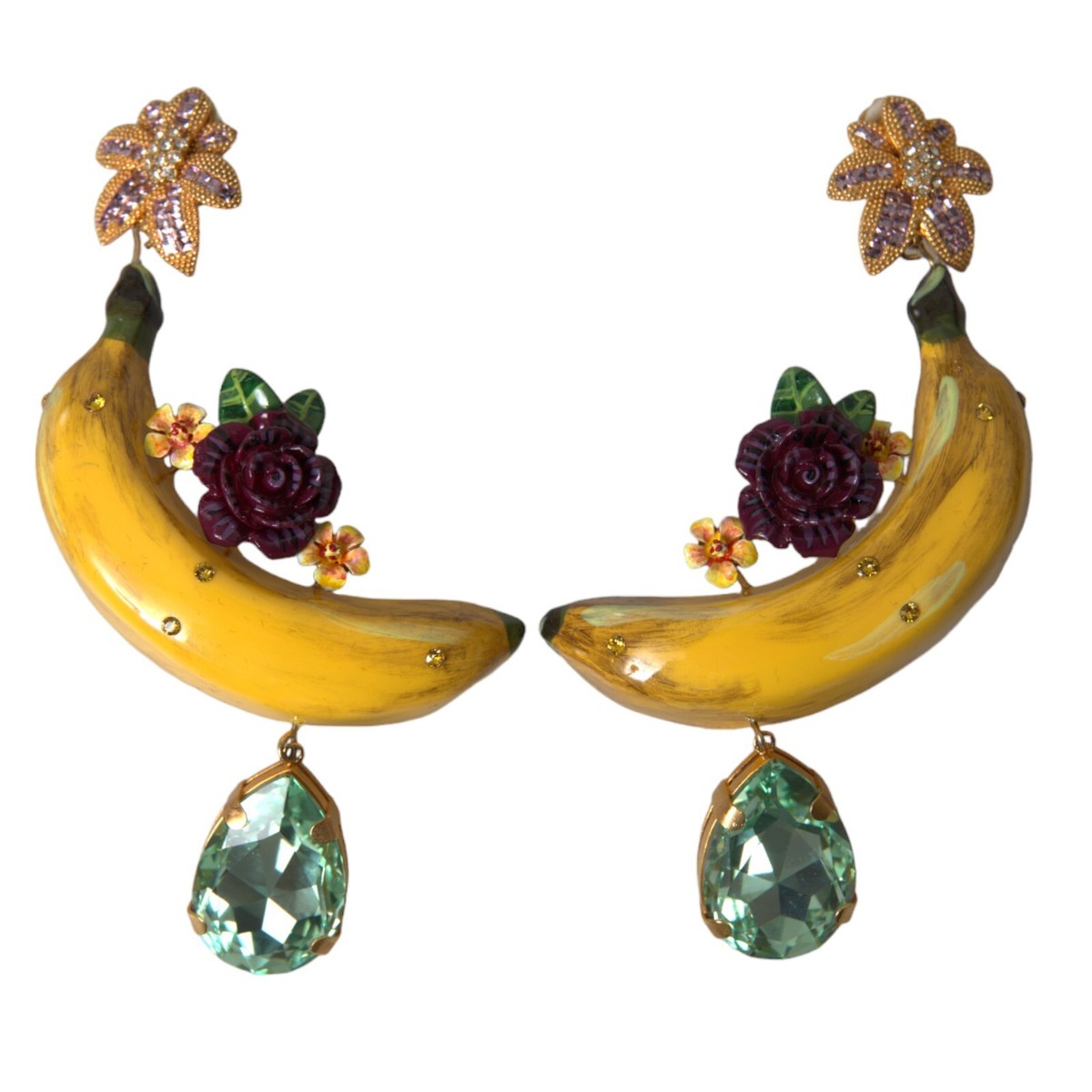 アクセサリーその他 DOLCE & GABBANA Brass earrings DOLCE & GABBANA Earrings Gold Brass Crystal Banana Clip-on