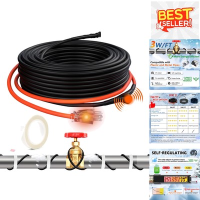 40ft Self-Regulating Heat Cable for Ultimate Pipe Freeze Protection, ETL Listed