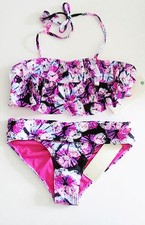 Roxy Girls True Resort Retreat Ruffle Bikini Swim Set True Black Sz 2 - NWT