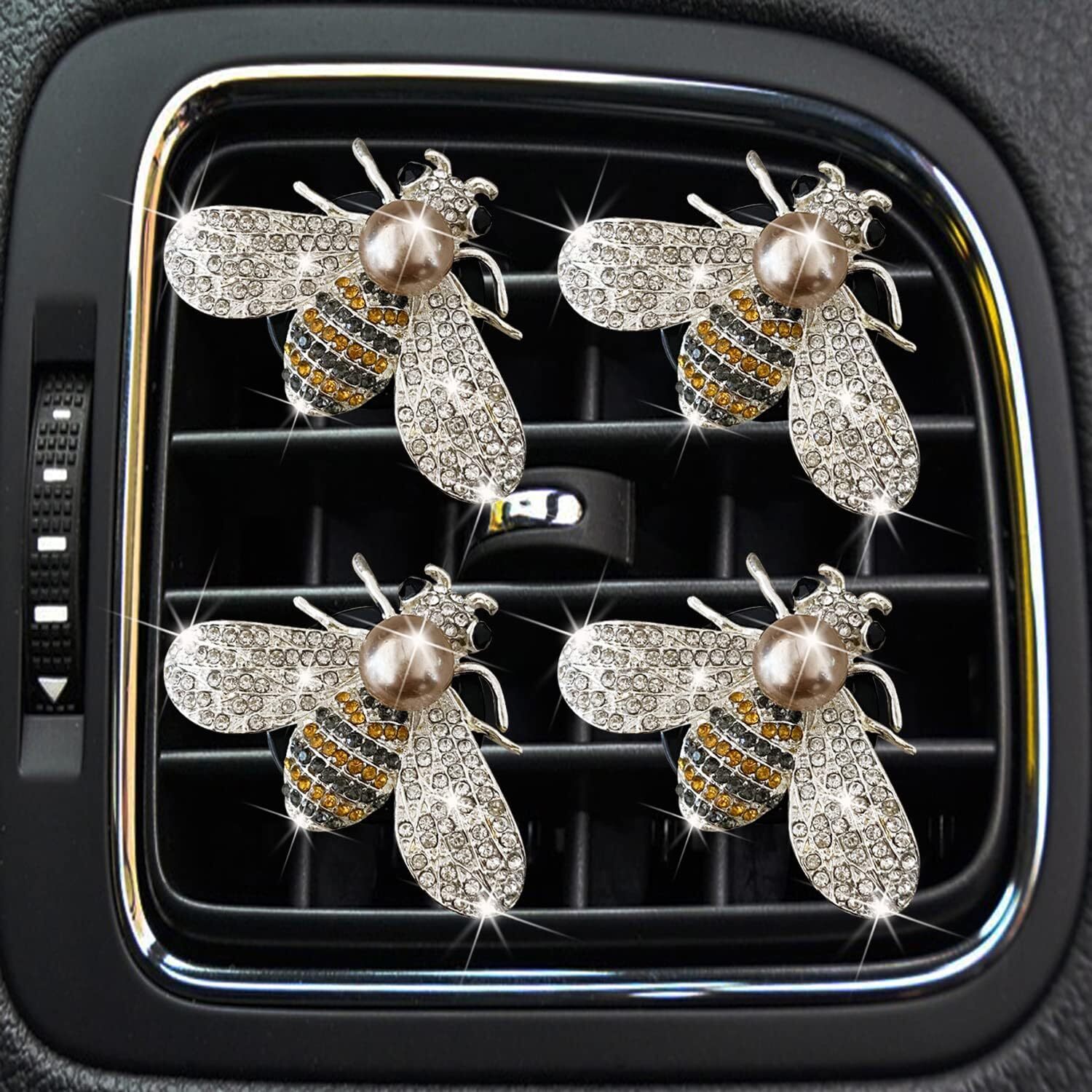 Bling Bee Air Vent Clips, 4 Pcs Crystal Car Fresheners 4