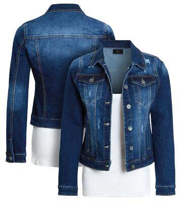 Damen Jeansjacke Stonewash Indigo Jeansjacken Blau Größe 14 8 10 12 Stretch