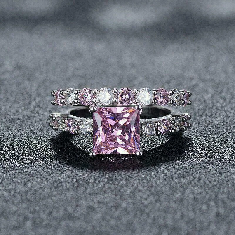 2.5Ct Lab Created Pink Diamond Bridal Set Engagement Ring White Gold Plated