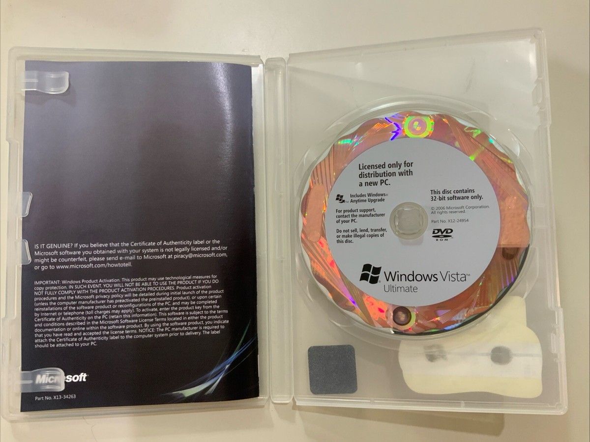 MICROSOFT WINDOWS VISTA ULTIMATE 32-bit ONLY DVD GENUINE COA | eBay