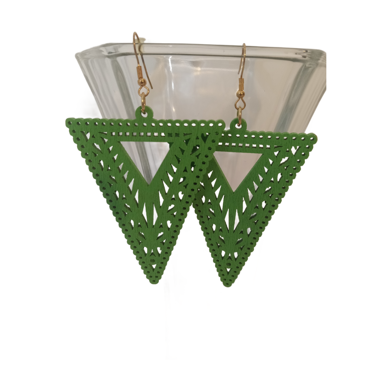 Green Plastic Triangle Drop Dangle Earrings Fashion Jewelry Fish Hook Style