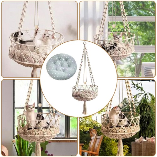 Hammock Cat Bed Swing Cat House String Bag Hand Woven Hanging Basket Pet Nest UK - Picture 22 of 24
