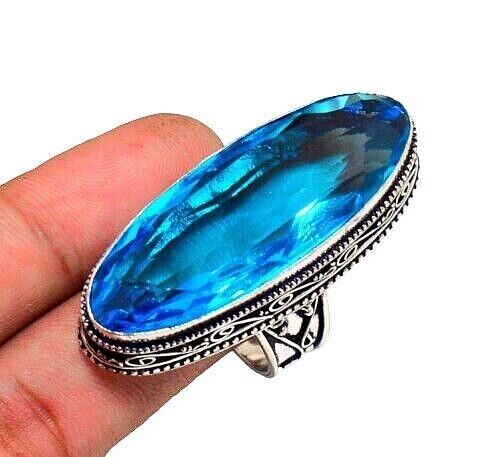 Blue Topaz Ring 925 Sterling Silver Ring Handmade Gemstone Ring Women's Ring - Picture 1 of 4