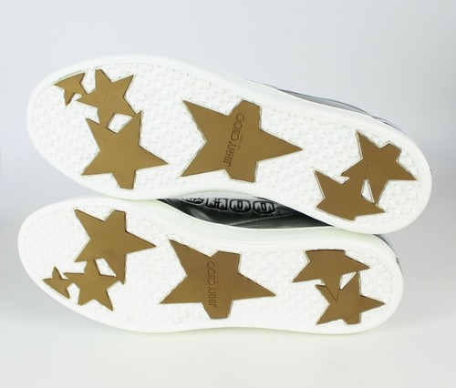 New JIMMY CHOO Metallic Logo Low-Top Leather Sneakers, Silver EUR 37 - Picture 12 of 13